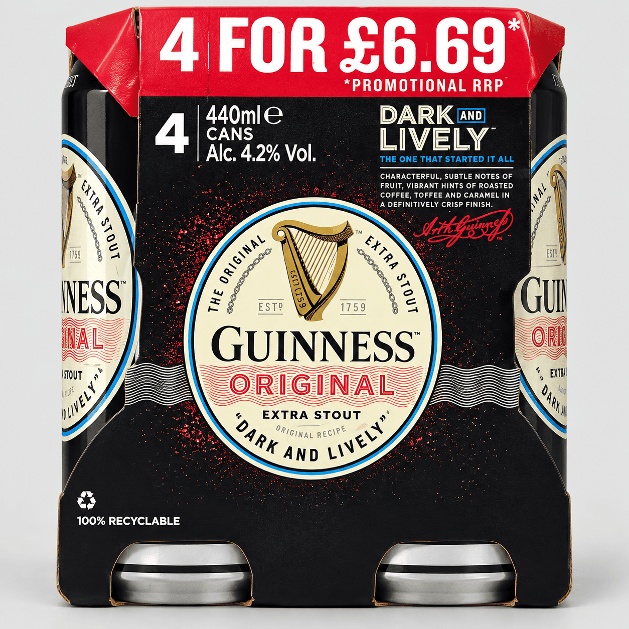 Guinness Original Extra Stout 4 × 440ml cans
