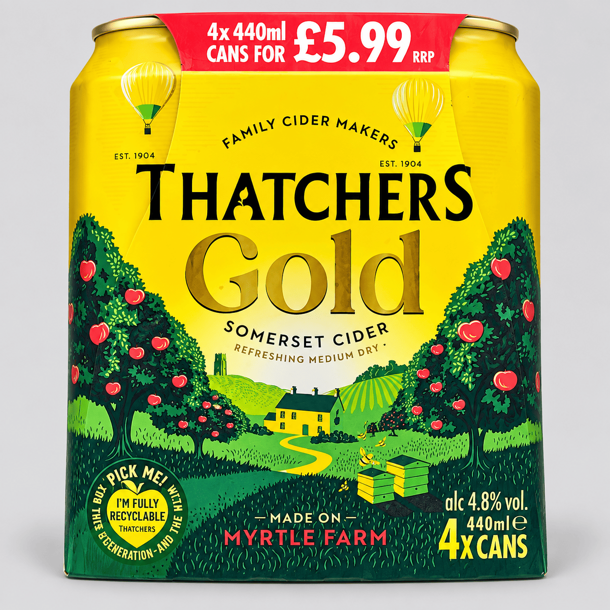 Thatchers Gold Somerset Cider 4 × 440ml cans